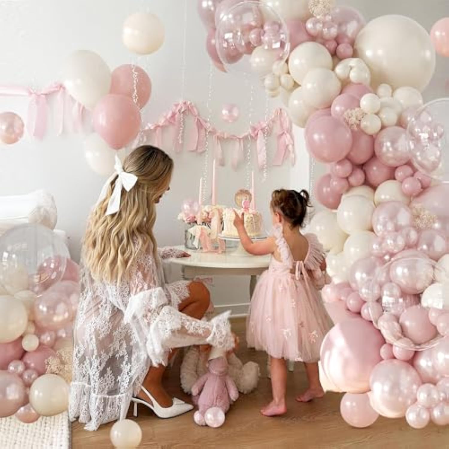 Pearl Dusty Pink Balloon Garland Arch Kit,Double Stuffed 168Pcs Pearl White Balloons For Birthday Wedding Baby Shower Bridal Shower Engagement Party Decorations ? Decorations