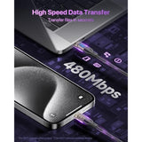 240W Usb C To Usb C Transparent Cable With Led Display Compatible With 140W 100W Fast Charging For Macbook Pro,Lphone 16/15/15Pro/15Promax,Galaxy S23+/S23Ultra/S22,10Ft 2Pack,Black