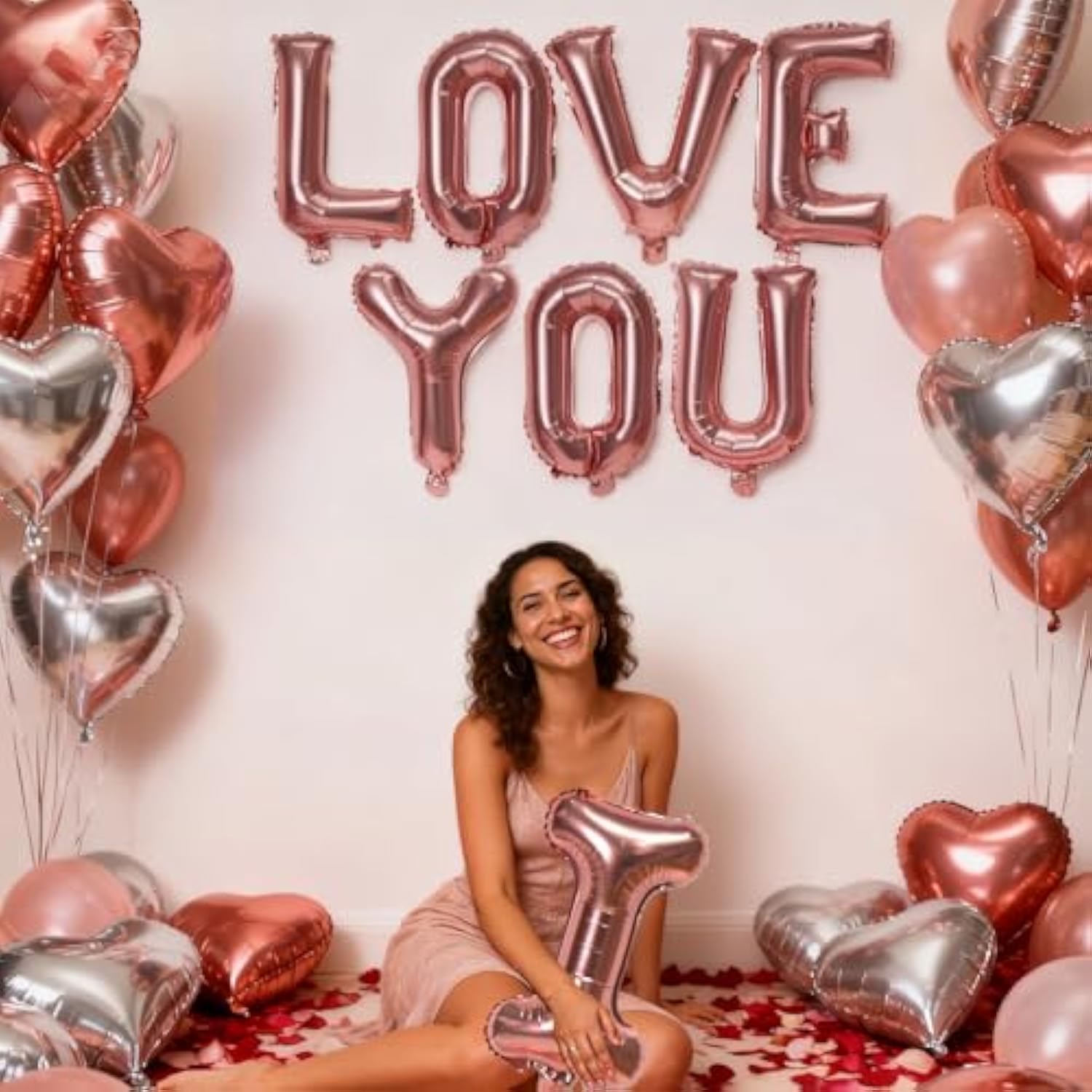16 Inch Rose Gold I Love You Letter Balloons Foil Mylar Love Balloons For Wedding Anniversary Engagement Valentine Day Romantic Decorations Special Night Party Supplies