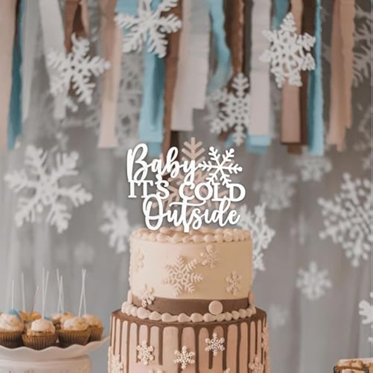 Gray Snowflake Cake Topper for Winter Baby Shower & New Year