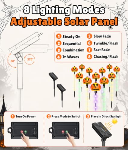 12 Pack Halloween Outdoor Decorations Solar Pathway Stake Pumpkin Lights