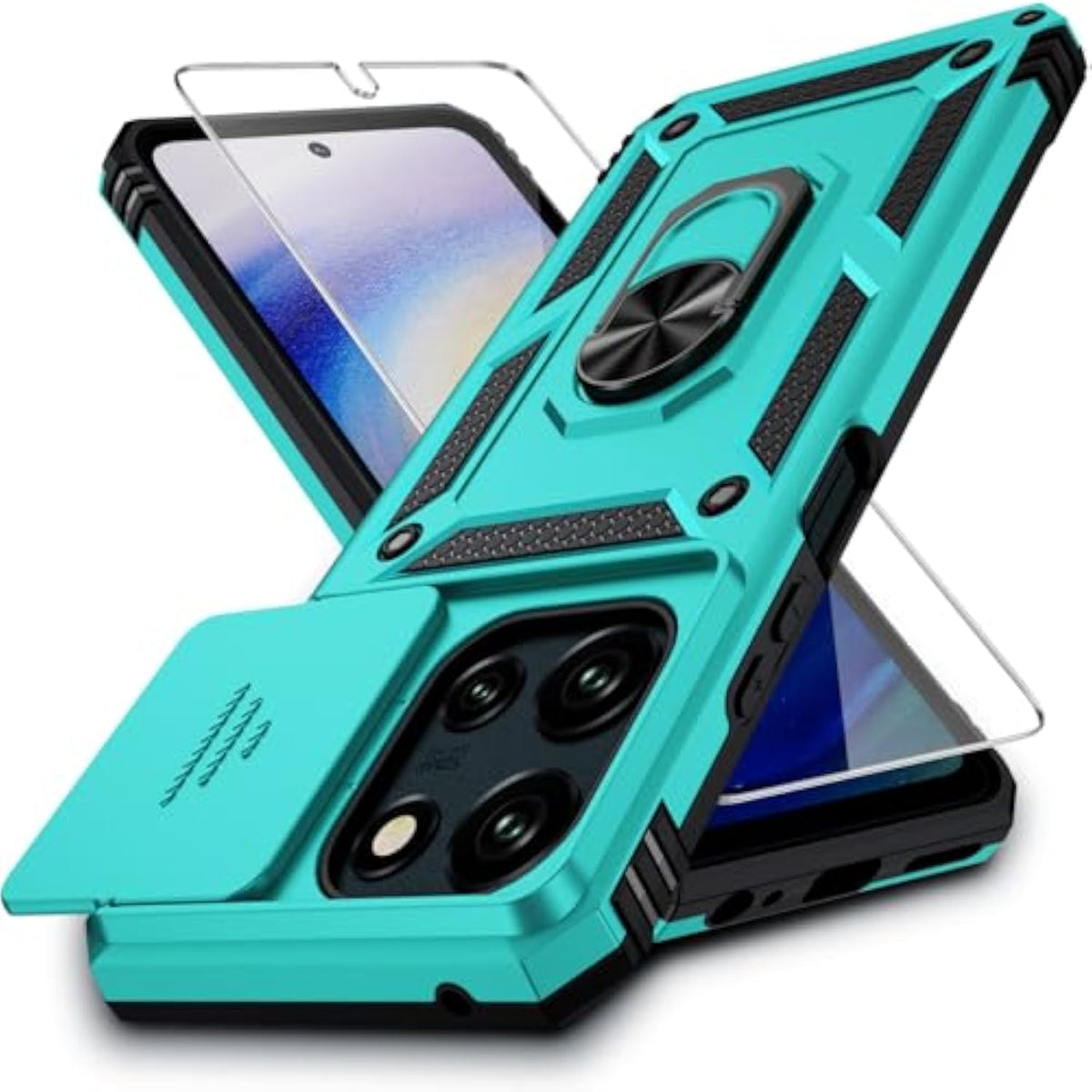 Moto G 2025 Case with Camera Lens Cover, HD Screen Protector, 10 FT Military Grade Drop Protection, Magnetic Ring Holder Kickstand Phone Case for Motorola Moto G 2025, Ice Green