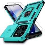 Moto G 2025 Case with Camera Lens Cover, HD Screen Protector, 10 FT Military Grade Drop Protection, Magnetic Ring Holder Kickstand Phone Case for Motorola Moto G 2025, Ice Green