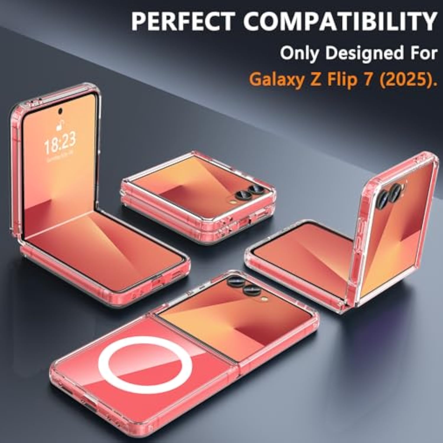 For Samsung Galaxy Z Flip 7 Case,Z Flip 7 Case [Built-In Screen Protector] [Compatible With Magsafe] Transparent Magnetic Shockproof Clear Back Slim Fit Protective Rugged Phone Cover(Clear)