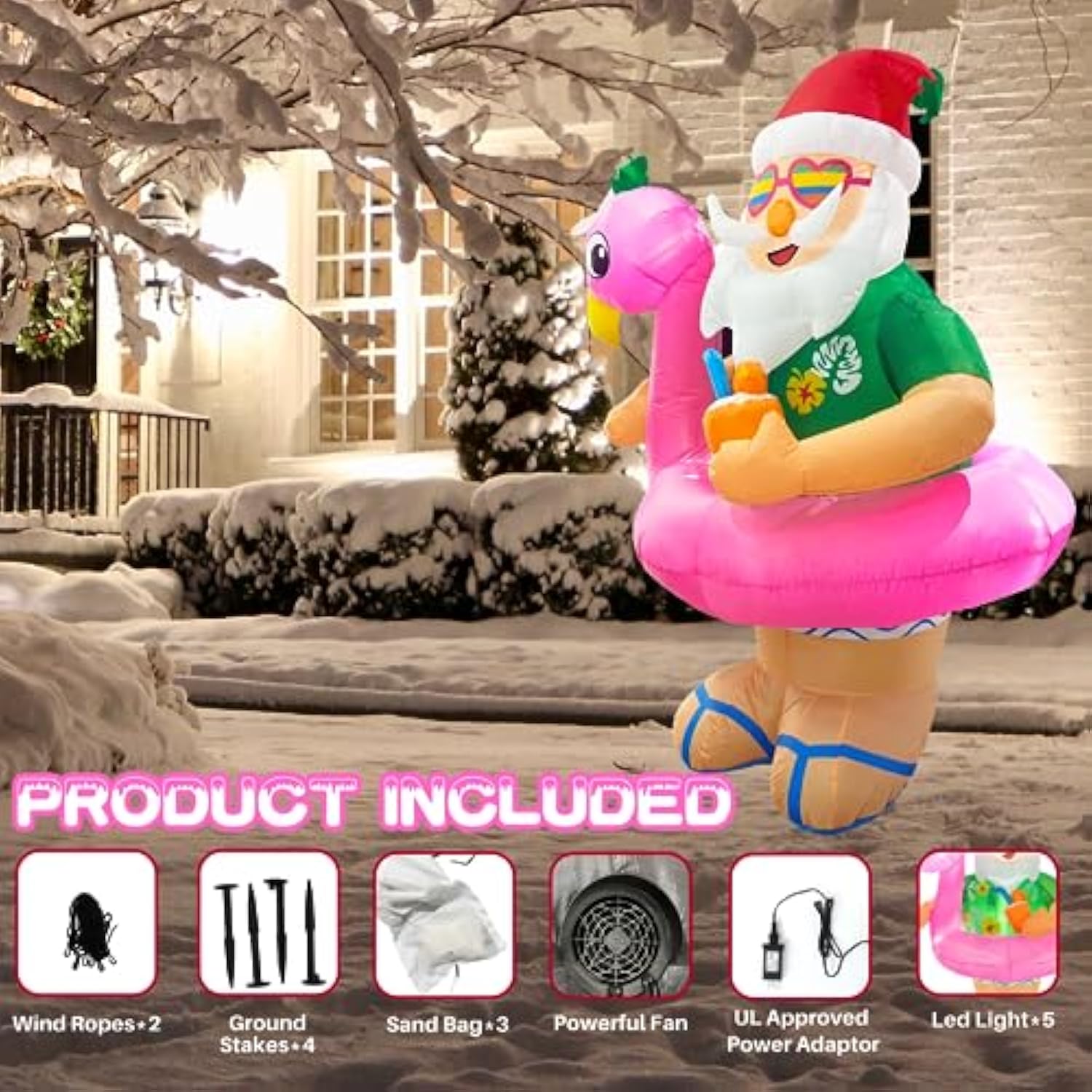 Christmas Inflatables Outdoor Decorations 6Ft Hawaii Santa Claus Cute Blow Up Xmas Decoration With Led Lighted Inflatabl