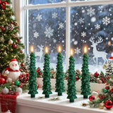 6Pcs Flameless Christmas Tree Candles With Remote Timer, Led Taper Candles Battery Operated Flickering Flame, 10 Inches Green Real Wax Window Candlesticks For New Year Xmas Decorations