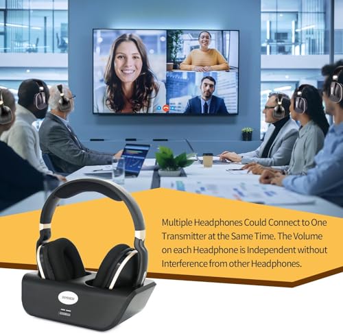 Optical Wireless Headphones for TV Watching, Over-Ear Headphones for Seniors with Charging Dock and Volume Control, Plug and Play, Black