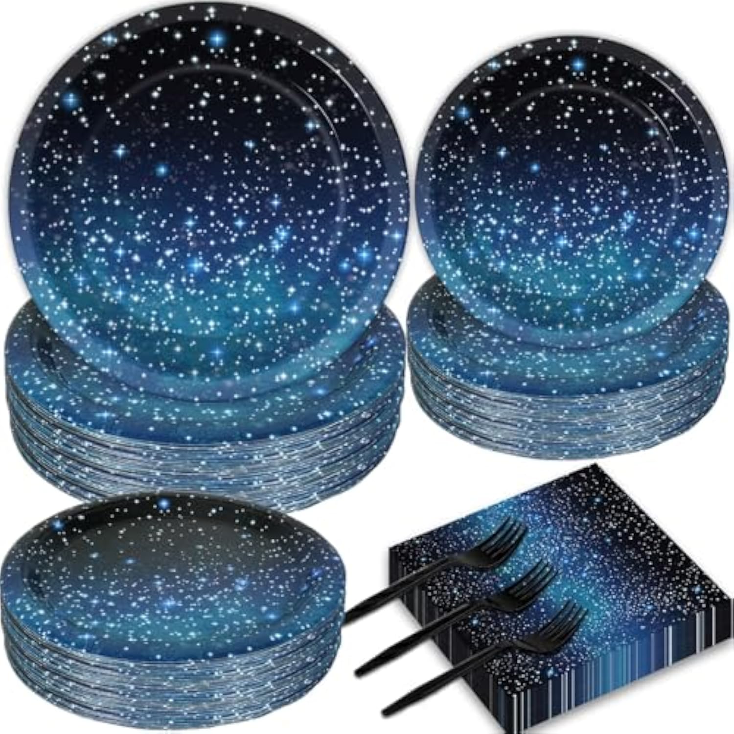 50 Guests Galaxy Party Starry Night Supplies Tableware Set Outer Space Theme Birthday Star Party Table Decorations Solar System Paper Plates Napkins Forks,192Pcs