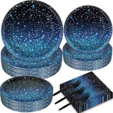 50 Guests Galaxy Party Starry Night Supplies Tableware Set Outer Space Theme Birthday Star Party Table Decorations Solar System Paper Plates Napkins Forks,192Pcs