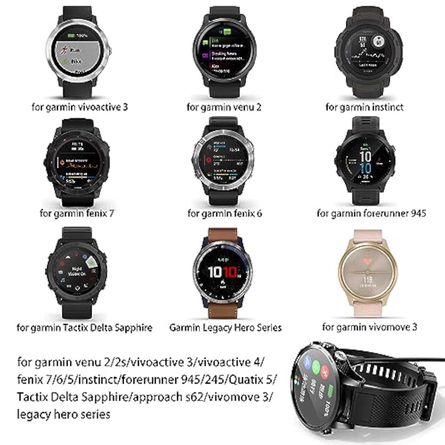 Usb A Charger Compatible With Garmin Watch Charger, Charging Cable For Garmin Watch Fenix 7 7S 7X 6 6S 6X 5 5S 5X, Forerunner 245 945,Instinct,Vivoactive 5/3,3.3Ft/1M