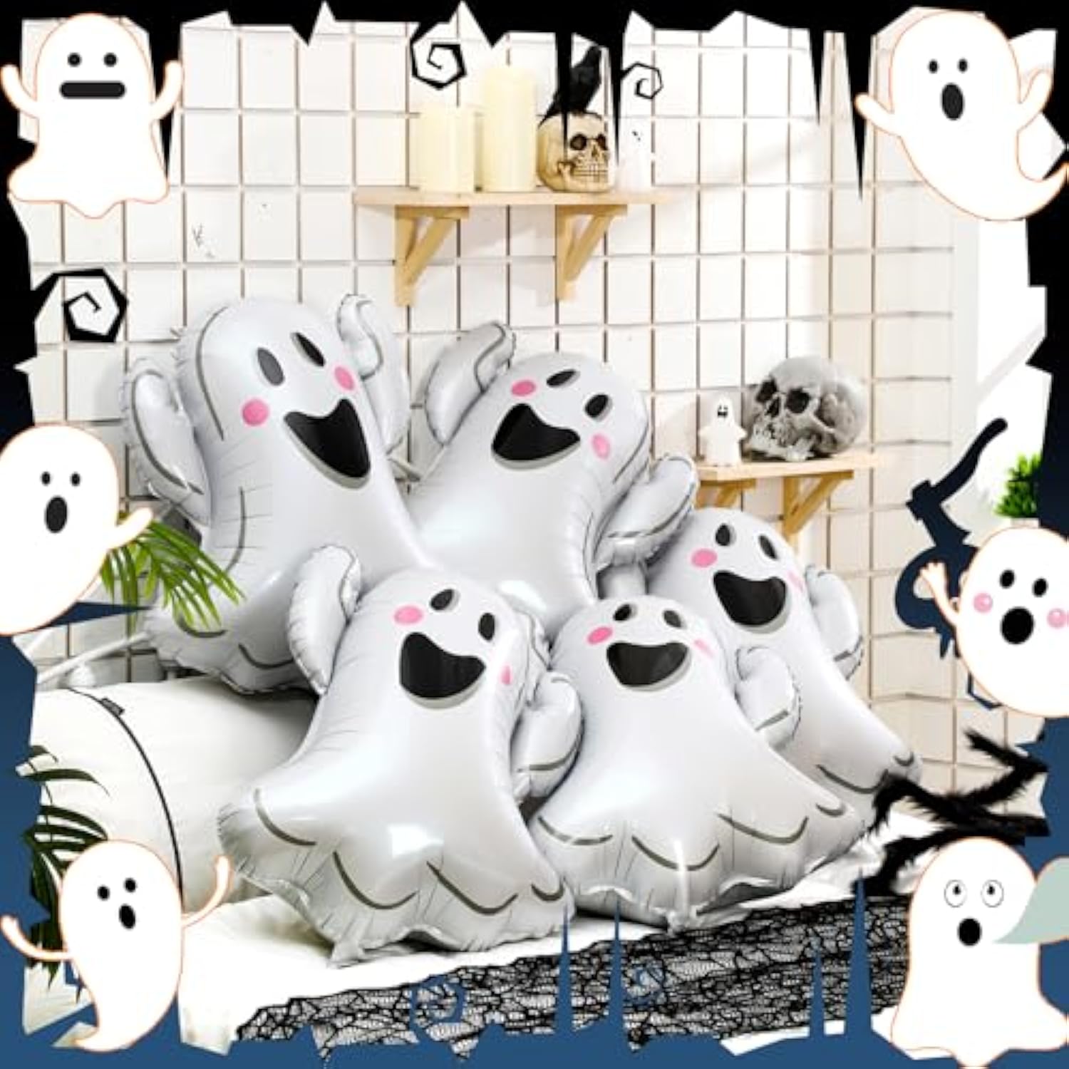 12Pcs 30" Halloween Ghost Foil Balloons - White Ghost Party Decorations for Birthday & Shower