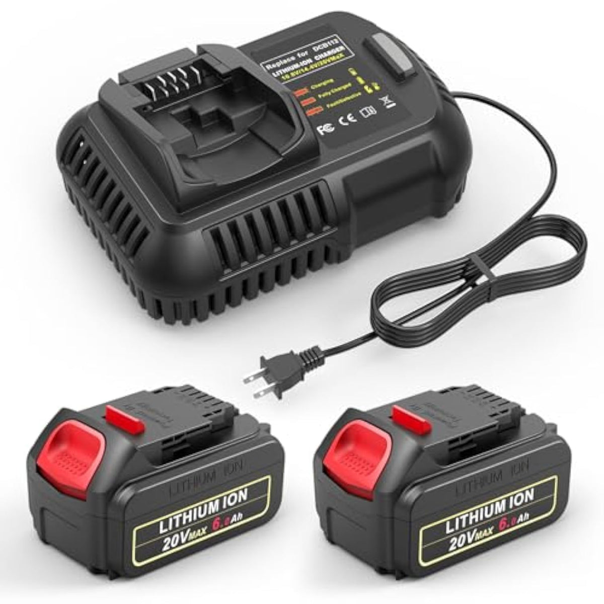 20V 6000Mah Replace Battery For Dewalt With Dcb112 Charger, 2 Packs 20V Max 6.0Ah Lithium Battery With 20V Charger Comaptible With Dewalt Dcf Dcd Dcg Series 20V Cordless Power Tools And Charger