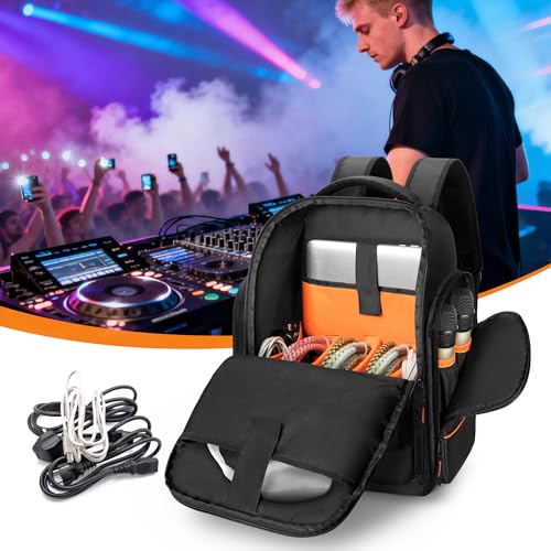 Dj Cable Backpack With 3 Detachable Dividers And Laptop Compartment, Dj Controller Bag For Microphones, Sound Equipment And Music Instrument