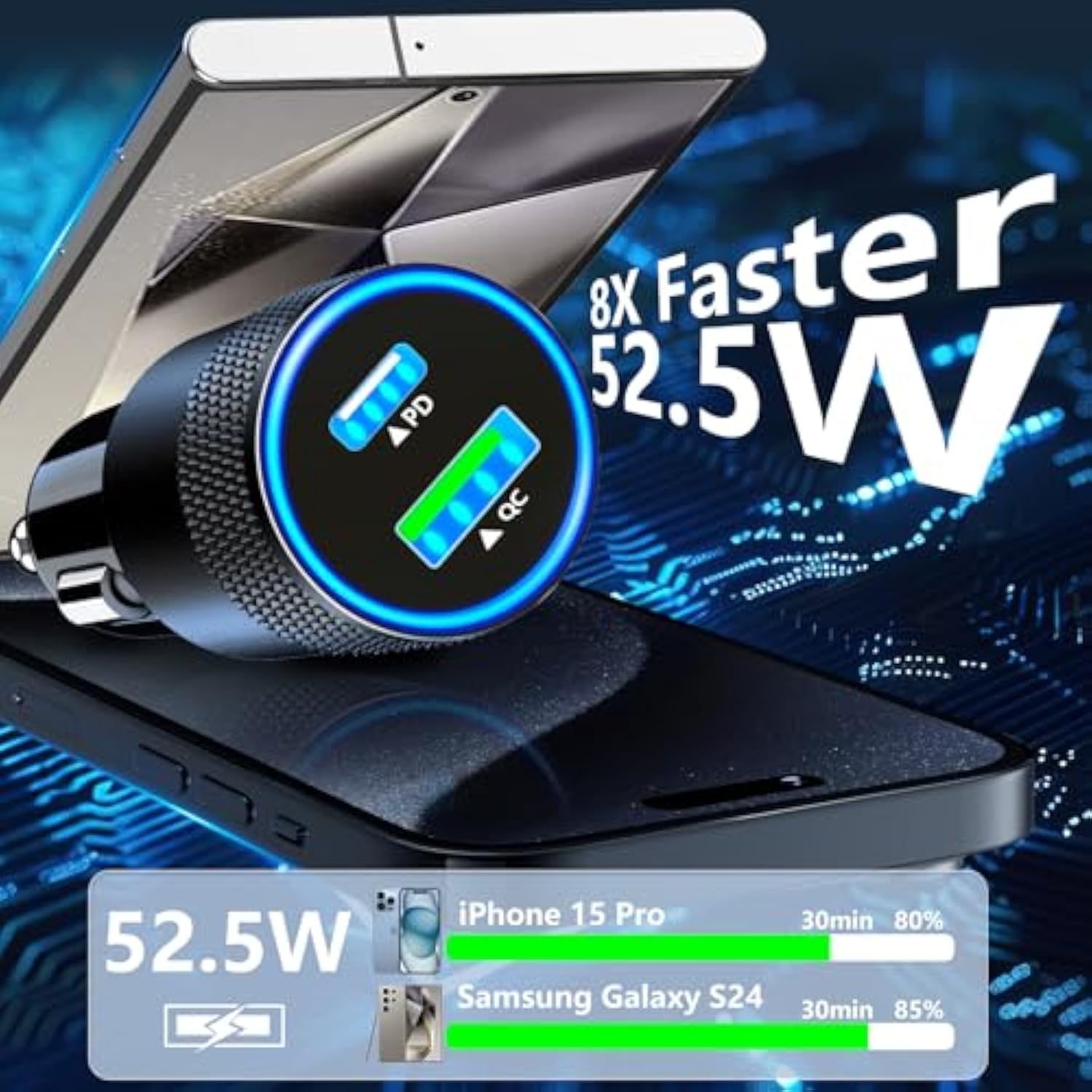 ?Mfi Certified?Iphone 15 Fast Car Charger, 4.8A Usb Car Power Cigarette Lighter Usb-C Fast Car Charging + 2Pack Tyep-C Braided Cable For Iphone 15 Pro/15 Pro Max/Ipad Pro/Galaxy S24/S23/Pixel