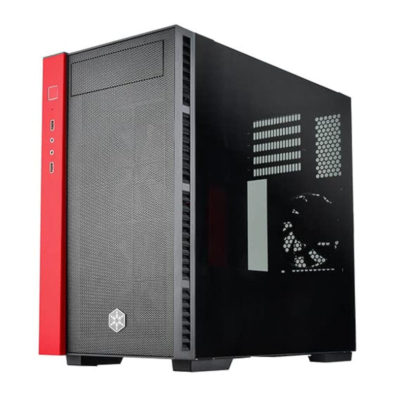 SilverStone Technology RL08BR-RGB Black and Red Micro-ATX Case with Tempered G