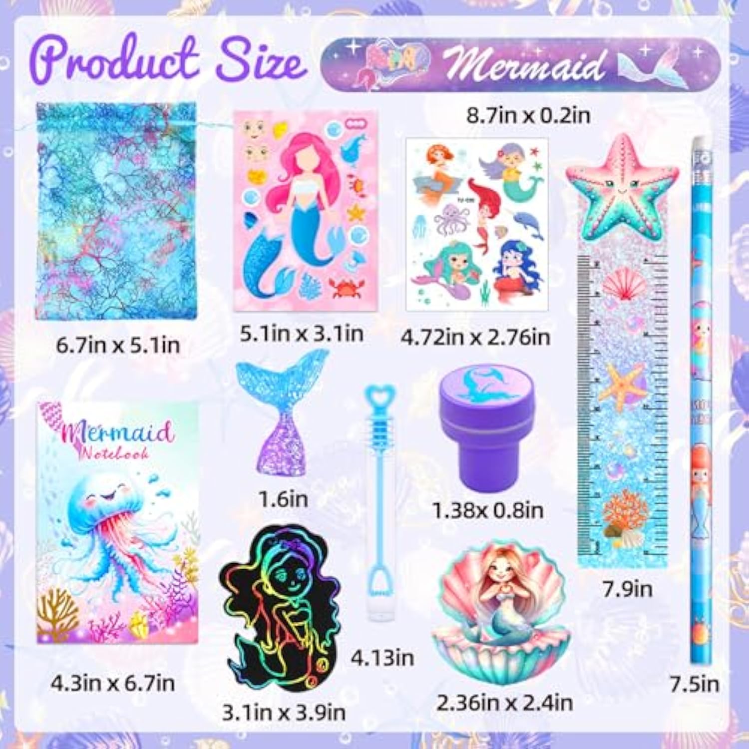 138Pcs Mermaid Party Favors, Little Mermaids Stationery Set Includes Stickers, Bubbles, Notebooks, Pencils,Mermaid Goodie Bags, Goodie Bags Stuffers For Kids, Classroom Rewards, Pinata Supplies