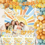 Here Comes The Son Baby Shower Decor - Boho Sun Baby Shower Party Tableware With Balloon Arch,Cake Topper,Banner Decorations For Boys Retro Boho Sun,You Are My Sunshine Party Supplies
