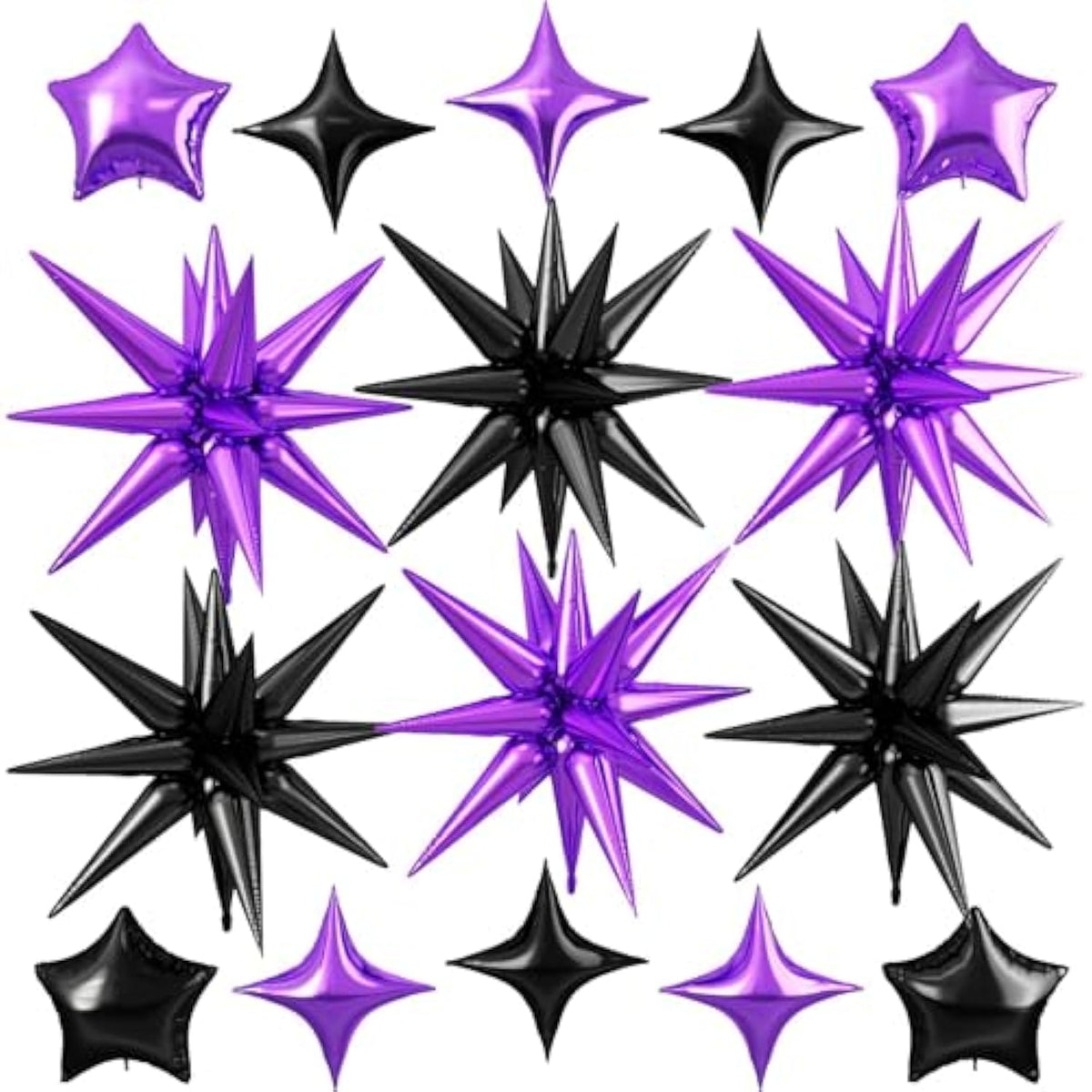 16-Pack Purple and Black Star Foil Balloons 10-22 Inch for Party Decor
