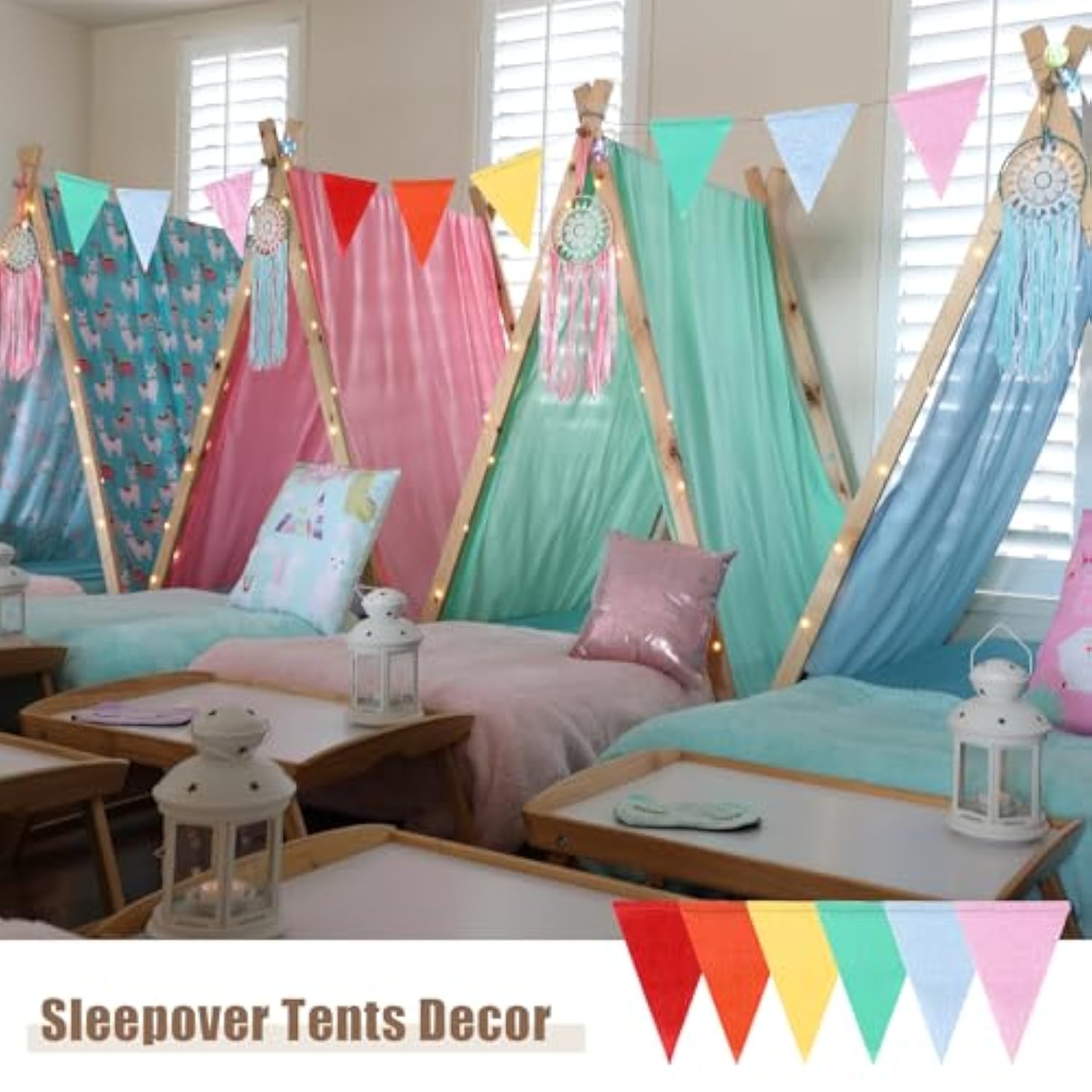 42 Pieces Colorful Pennant Banner Flag Multicolor Bunting Triangle Banner Pastel Pennants For Birthdays Easter School Carnival Garland Outdoor Events Party Hanging Decorations(Rainbow)