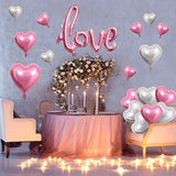 30 Pcs Love Heart Balloons Decorations Silver Pink Foil Balloons Roman