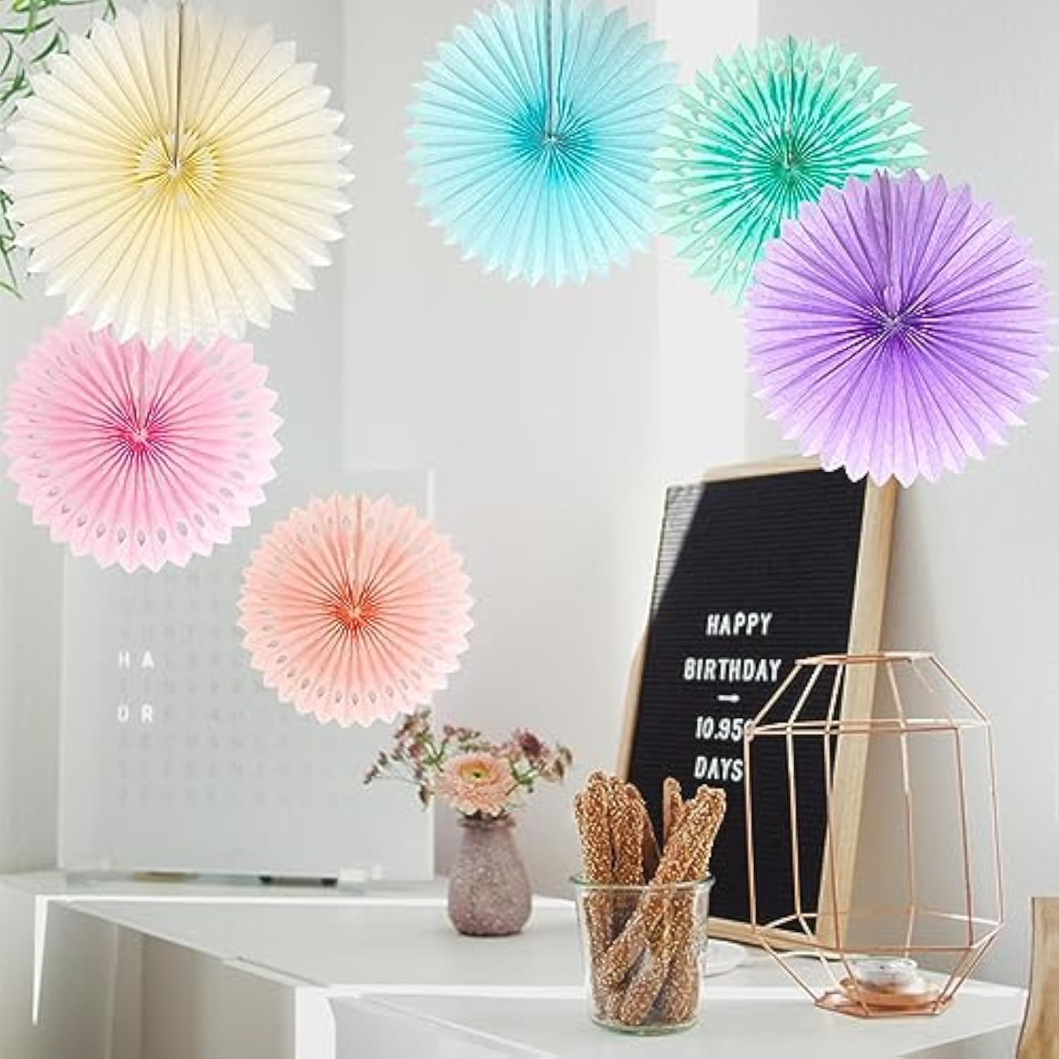 Pastel Rainbow Paper Fans: Party Decorations, Wall Hanging Set