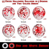 60pcs Halloween Scary Balloons 12 Inch Blood Splatter Handprint Confetti Party Decorations