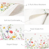 100 Pcs Wildflower Floral Luncheon Disposable Napkins For Wedding/Engagement/Bridal Shower/Baby Shower/Anniversary Party Decoration, 3-Ply