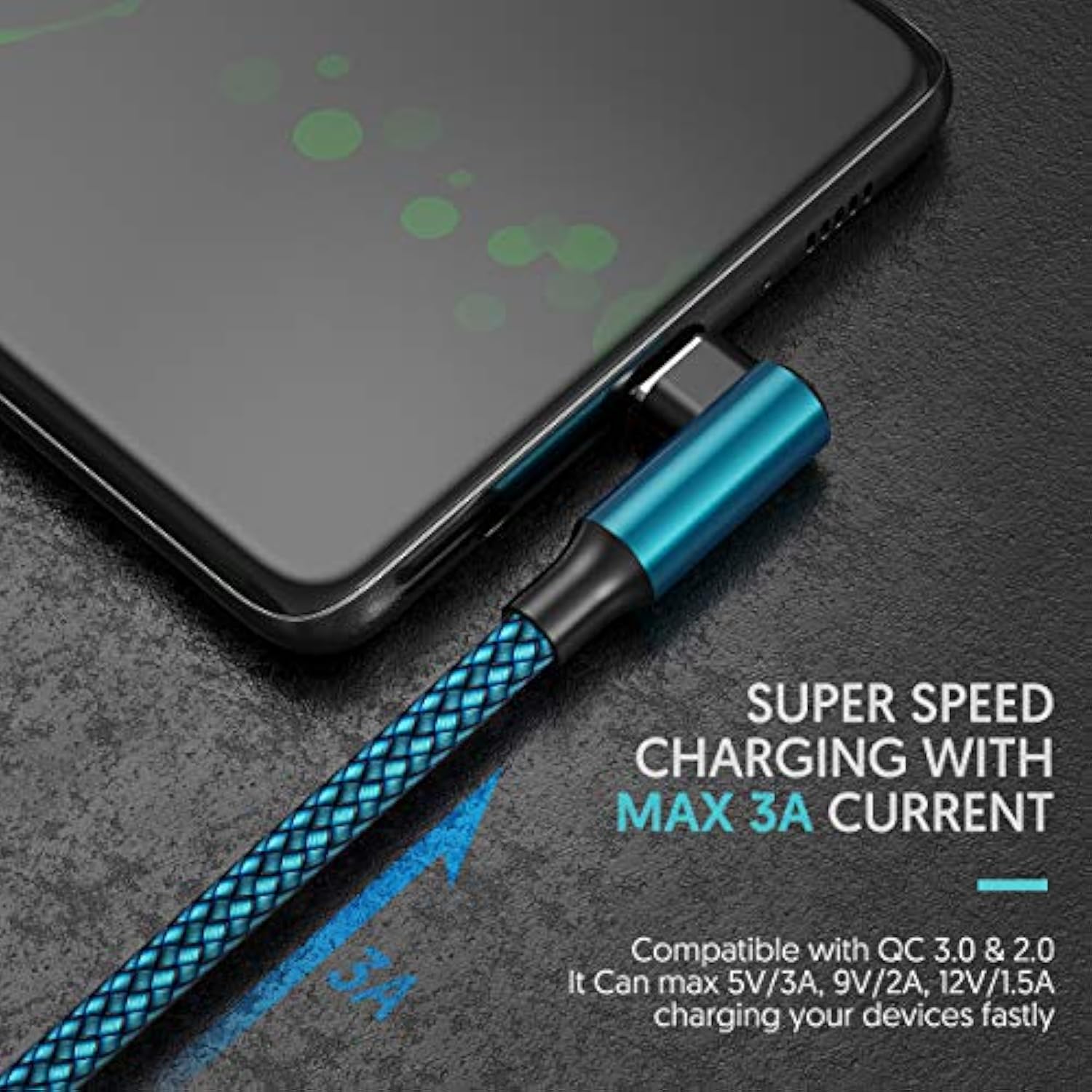 Usb C Cable, Right Angle Type C Charger [2-Pack 10Ft], Durable Nylon Braided Usb A To Type C Charger Cable For Iphone 15/15 Pro/ 15 Plus/ 15 Pro Max, Samsung Galaxy S23 Ultra S22 S21 (Cyan)