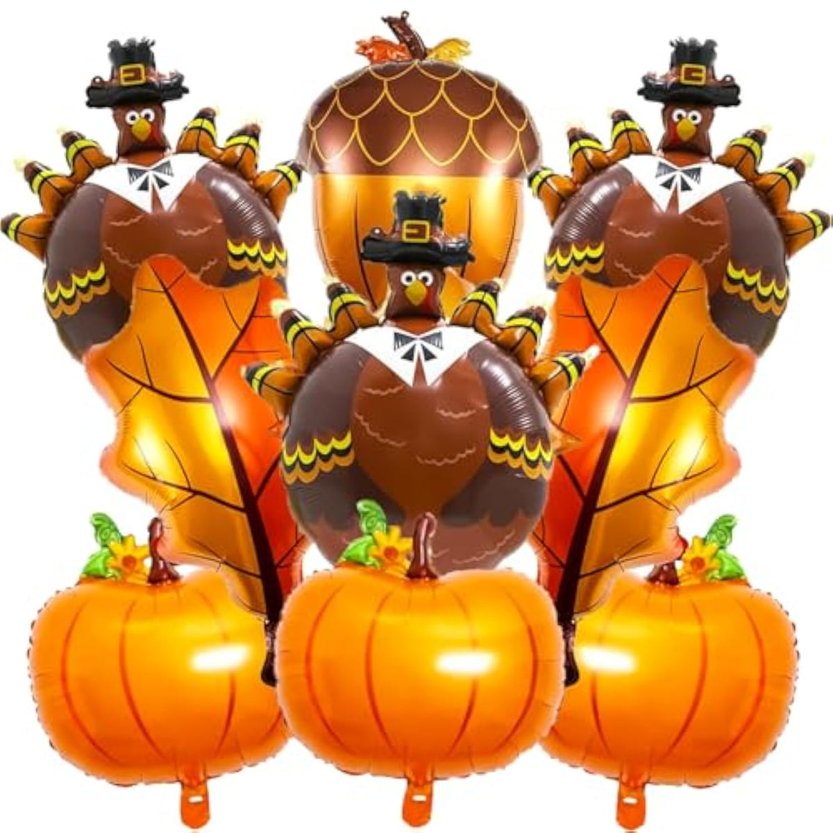 Thanksgiving Balloons Set 9Pcs Turkey Pumpkin Acorn Maple Leaf Foil Balloons for Fall Decor