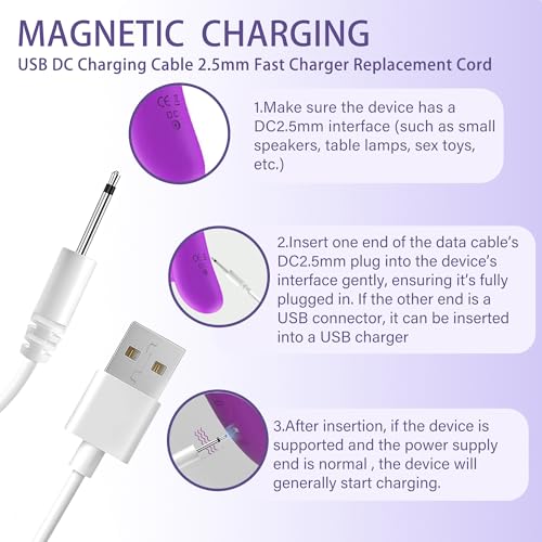 2 Pack Vibrator Charger USB to DC 2.5mm Fast Charging Cable Wand Adult Toys Replacement Dildo Charger Cord Compatible with 2.5mm DC Port Vibrators