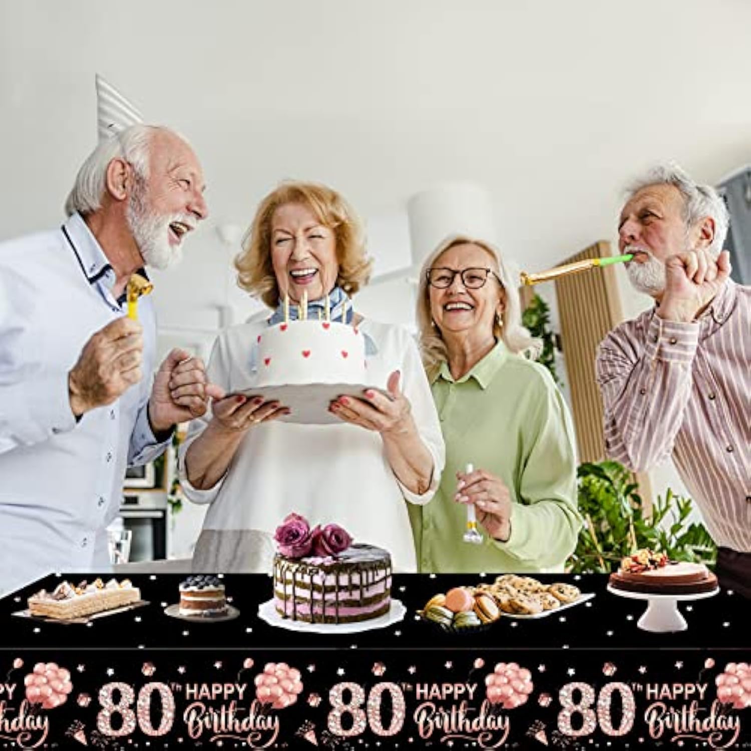 3 Pack Rose Gold 80Th Birthday Tablecloth Decorations - Happy Eighty Birthday Theme Table Cover Party Supplies, Plastic Disposable Rectangular Table Cloth Decor