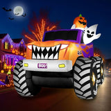 8FT Long Halloween Inflatables Decoration Outdoor Monster Truck Car with Ghosts & Pumpkin, Giant Halloween Blow Up Yard Decorations Huge Blowups Built-in LED Light Strong Blower for Festival