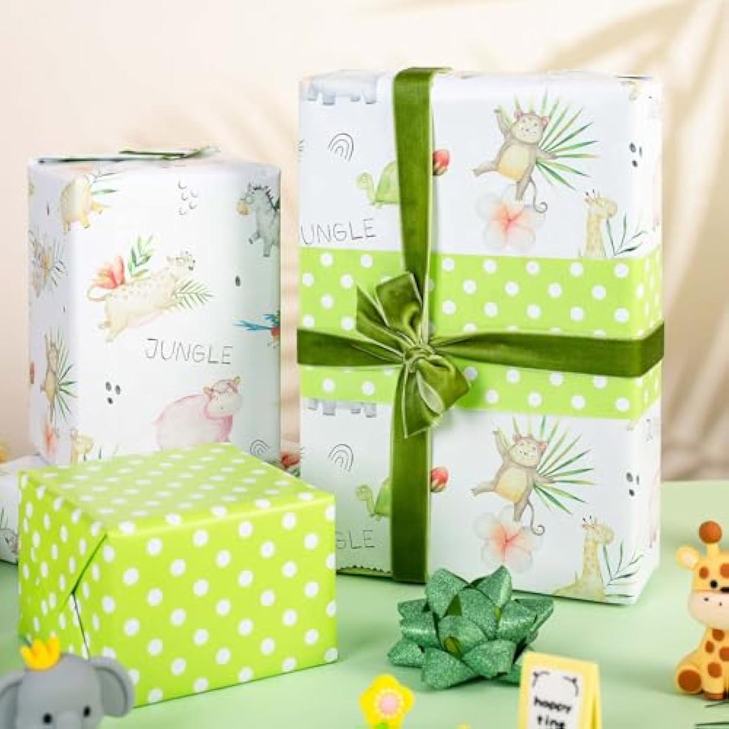 Animal Wrapping Paper, Reversible Dot Design Gift Wrap For Baby Shower, Birthday, Valentines, Mothers Day, Graduation, Wedding, Fathers Day, Christmas (17 Inch X 32.8 Feet)