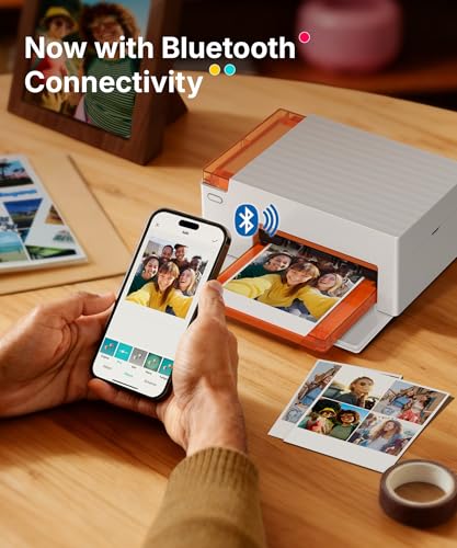 Amber M110 Bluetooth Photo Printer 80 Sheets, Portable Photo Printer For Iphone, Thermal Dye Sublimation, Picture Printer 60 Sheets 4X6 Paper & 20 Sheets 3" Square Sticker Paper & 2 Cartridges