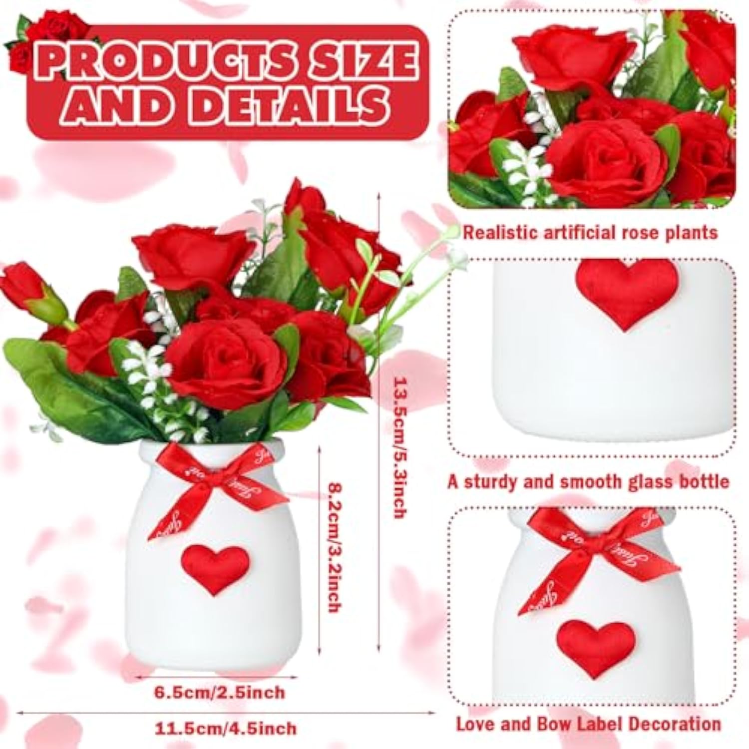2 Pcs Valentine'S Day Vase Decor Roses Valentine'S Day Tiered Tray Mini Floral Arrangement Valentines Tiered Tray Decor Mini Roses Vase Fake Floral Bunch Decorations For Party Supplies