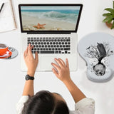 Mouse Pad With Wrist Guard, Non-Slip Rubber Base Gel Wrist Rest, Suitable For Games, Work, Office, Home And Pain Relief Mouse Pad + Coaster, Black And White Skull Head Tree