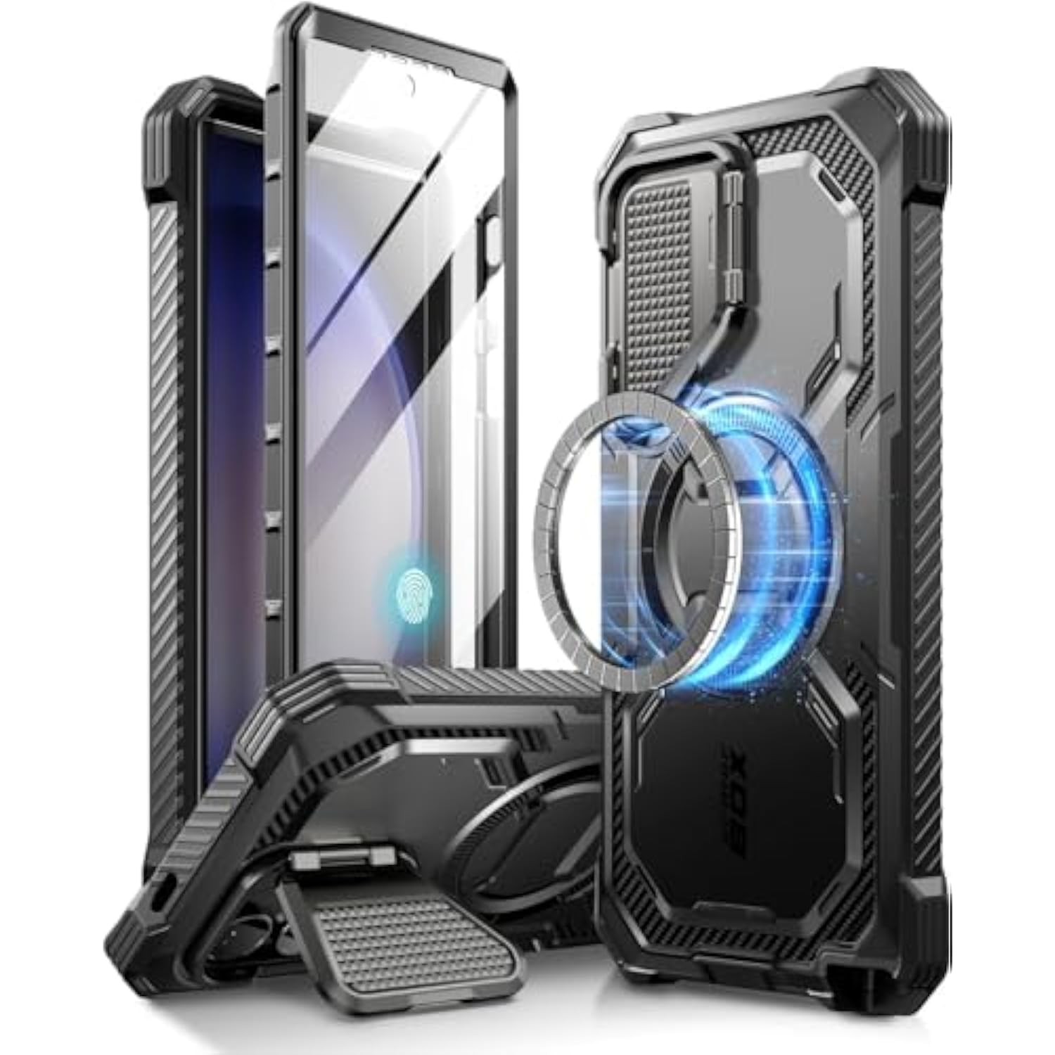 i-Blason Armorbox for Samsung Galaxy S24 Ultra Case MagSafe with Camera Cover Stand [Support Wireless Charger] 360 Full-Body Case with Screen Protector & Kickstand Phone Case for S24 Ultra, Black