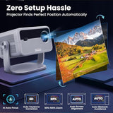 [500+Apps/600 Ansi/Voice Control] Projector With Apps Wifi And Bluetooth ,Smart Projector Support 4K Native 1080P With Apps Built In,360° Rotation & 150"Display Projectors For Bedroom Outdoor