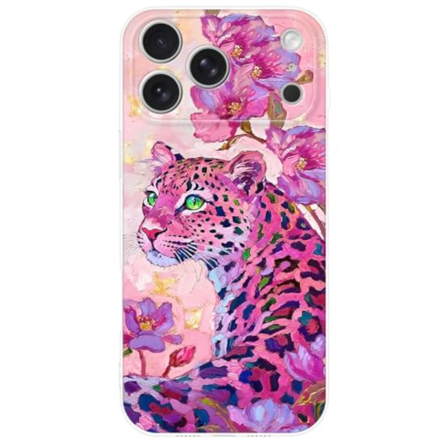 Cute Pink Leopard Oil Painting Pattern Phone Case for iPhone 17 Pro Max, Soft Clear TPU Slim Shockproof Cover for Women Girls