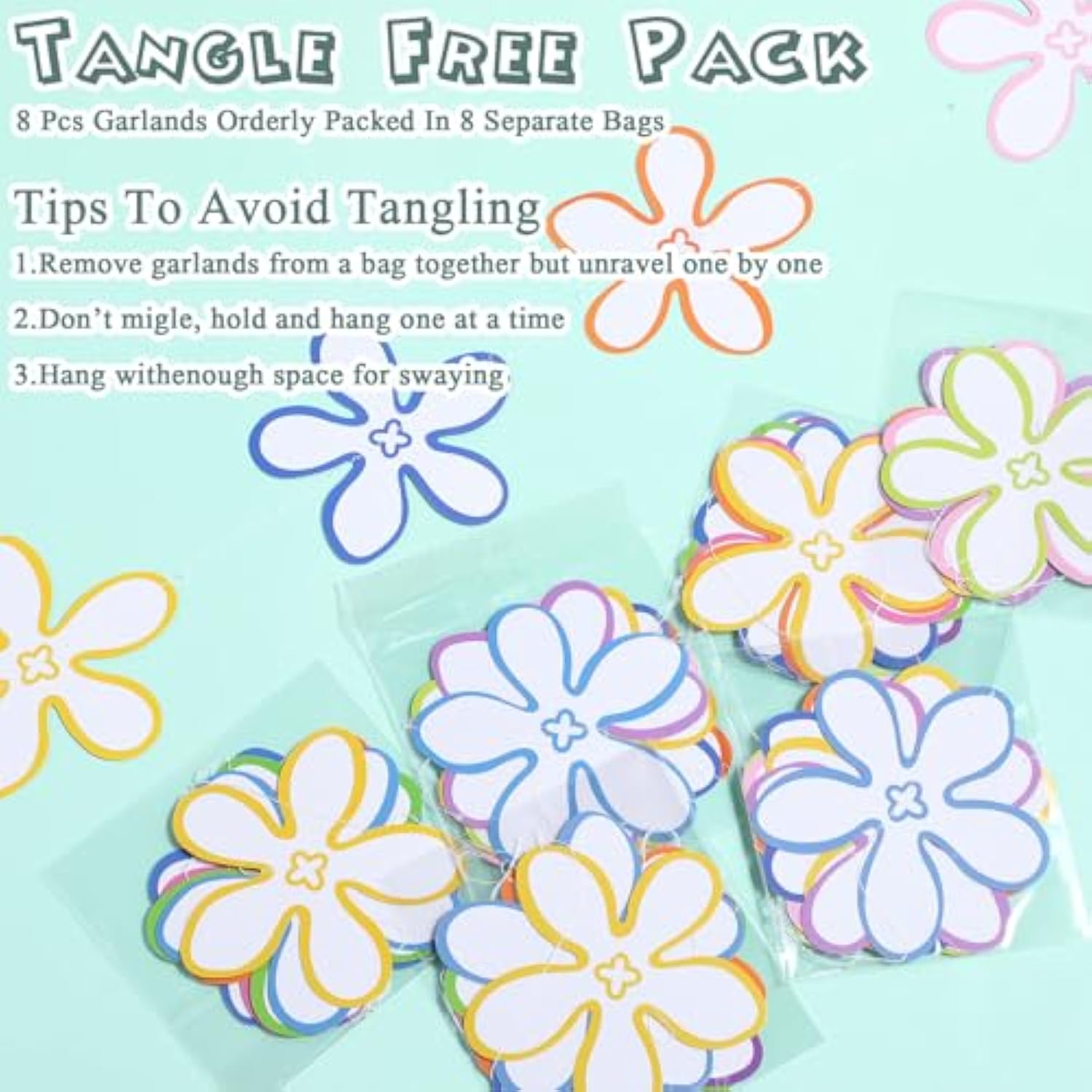 8 Pcs Sponge Party Decorations Cartoon Flowers Bubbles Garland Banner Under The Sea Hanging Garland Ocean Ceiling Streamer Cutouts For Baby Shower Birthday Photo Props Summer Decor Supplies