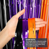 4 Pack Black Purple Orange Foil Fringe Curtains 3.2x8.2ft Backdrop Party Decorations