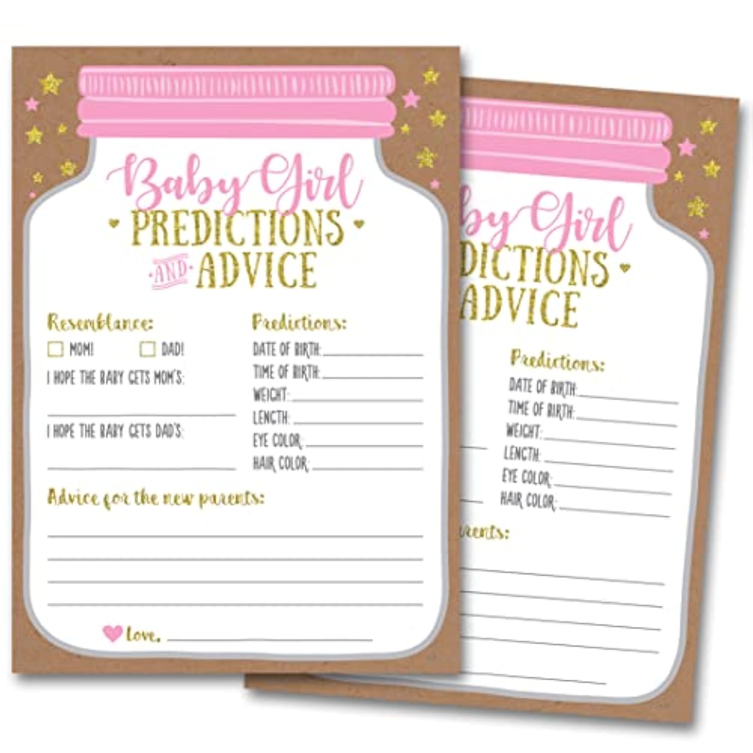 Baby Shower Advice Cards, Baby Prediction Cards, Girl Baby Shower Decorations, Babyshower Games For Girls, Mason Jar Design (Set Of 50)