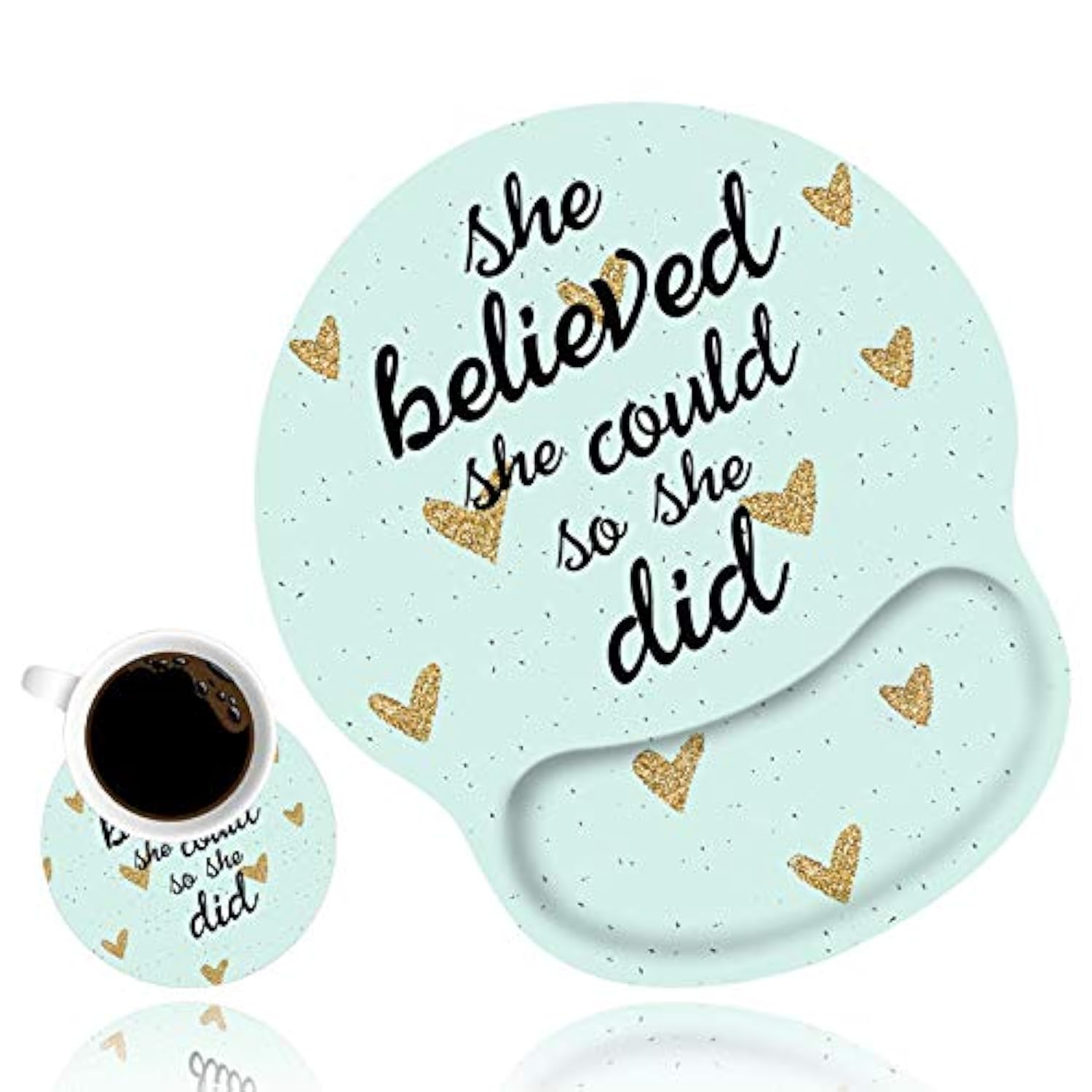 Ergonomic Mouse Pad Wrist Support And Cute Coffee Coaster, She Believed She Could So She Did Inspirational Quote Wrist Rest Mouse Pad With Non-Slip Pu Base For Computer Laptop Home Office
