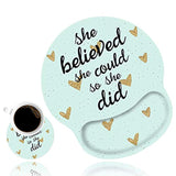 Ergonomic Mouse Pad Wrist Support And Cute Coffee Coaster, She Believed She Could So She Did Inspirational Quote Wrist Rest Mouse Pad With Non-Slip Pu Base For Computer Laptop Home Office