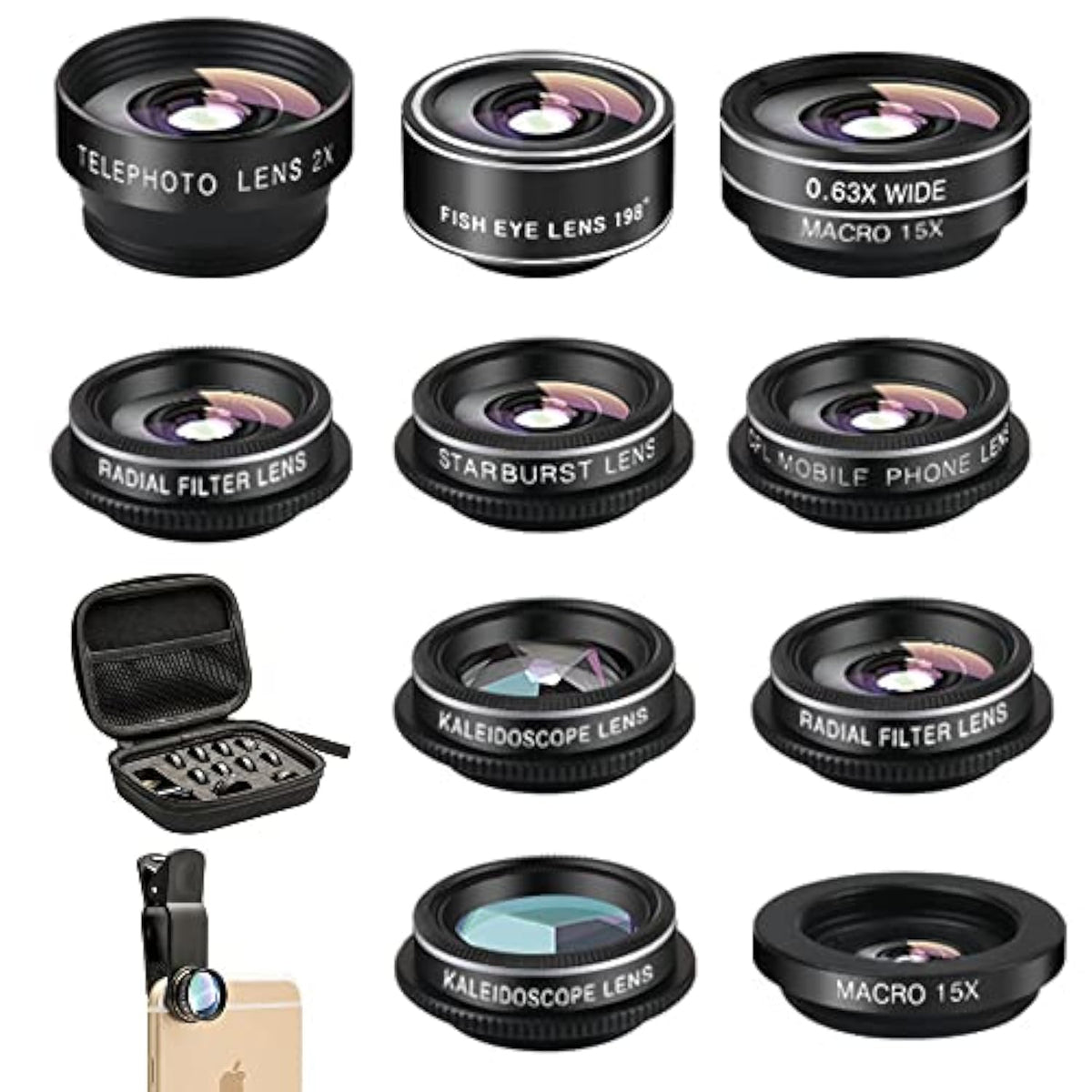 11-in-1 Phone Camera Lens Kit Clip-On Fisheye Macro Wide Angle