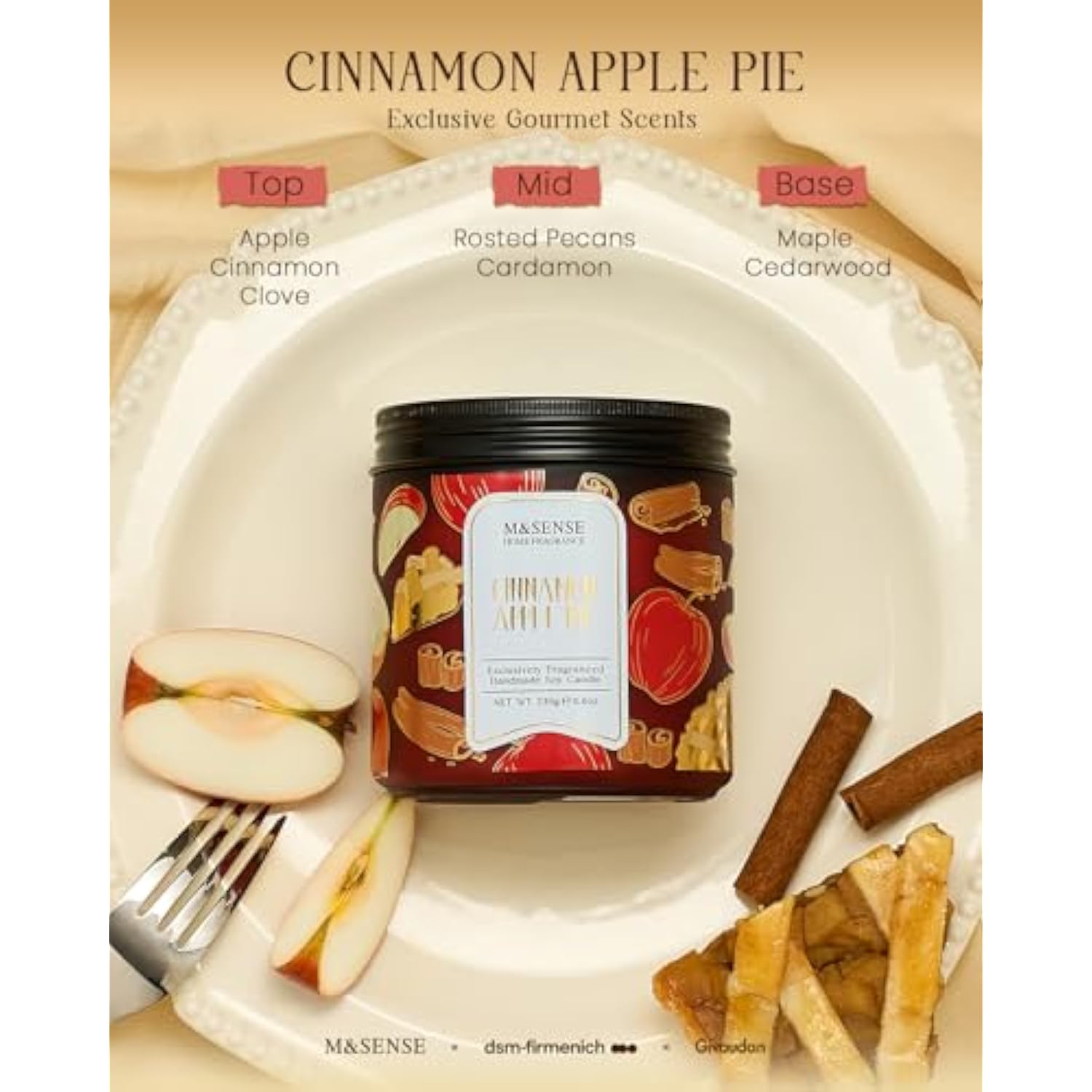 Christmas Candles Cinnamon Apple Scented, Soy Wax 11.6Oz 70 Hours Long Lasting Burn, Holiday Candle For Kitchen Dining Room Fall Decor, Winter Relaxing Gifts For Women