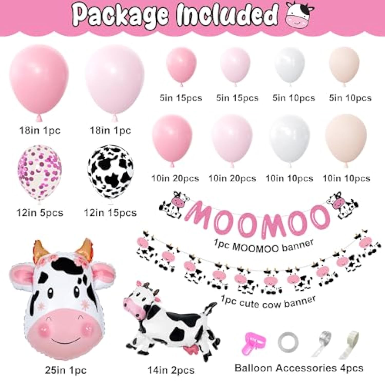 Pink Cow Balloons Garland Arch Kit, 140Pcs Pastel Pink Confetti Cow Print Balloons Moomoo Banners Foil For Western Cowboy Cowgirl Farm Animal Themed Baby Shower Birthday Party Decorations Supplies