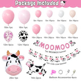 Pink Cow Balloons Garland Arch Kit, 140Pcs Pastel Pink Confetti Cow Print Balloons Moomoo Banners Foil For Western Cowboy Cowgirl Farm Animal Themed Baby Shower Birthday Party Decorations Supplies