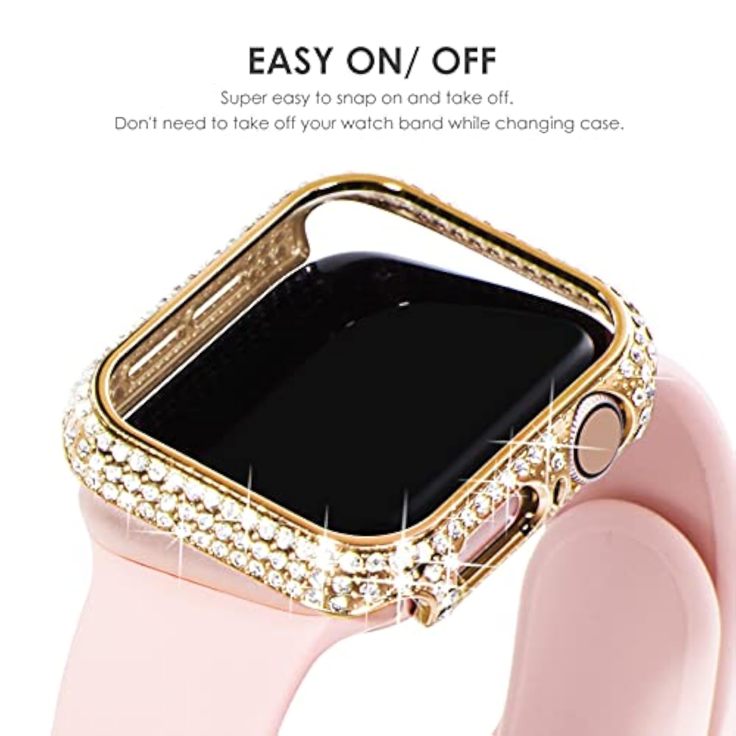 2-Pack Full Diamonds Bling Cases for Apple Watch Case 40mm Women, Fully Paved Diamonds Protective Bumper for iWatch SE Series 6 5 4 40mm, Gold/Clear