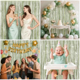 4 pack sage green foil fringe curtain glitter tinsel backdrop for parties